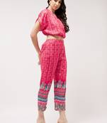 Pannkh women's co-ord set digital placement printed overlap top with pant set