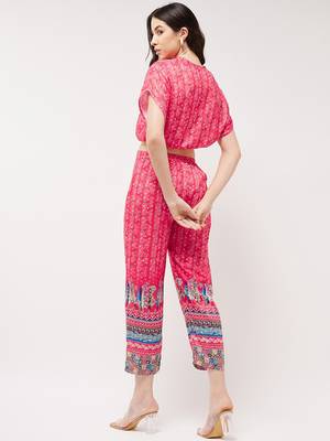 Pannkh women's co-ord set digital placement printed overlap top with pant set 2