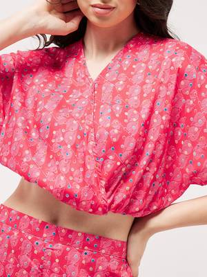 Pannkh women's co-ord set digital placement printed overlap top with pant set 3