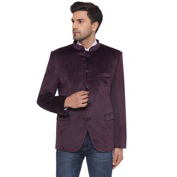 velvet jodhpuri bandhgala blazer for men (wine) 1