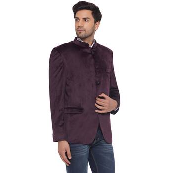 velvet jodhpuri bandhgala blazer for men (wine) 2