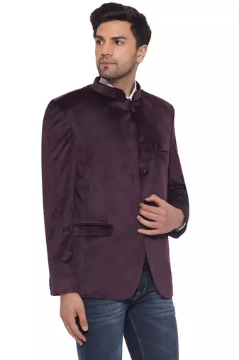 velvet jodhpuri bandhgala blazer for men (wine)