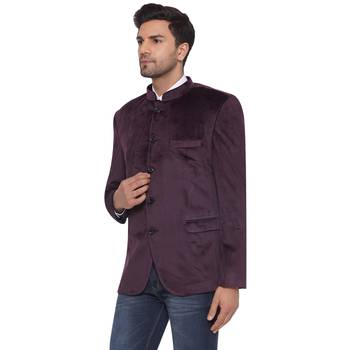 velvet jodhpuri bandhgala blazer for men (wine) 3