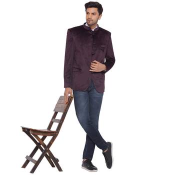 velvet jodhpuri bandhgala blazer for men (wine) 5