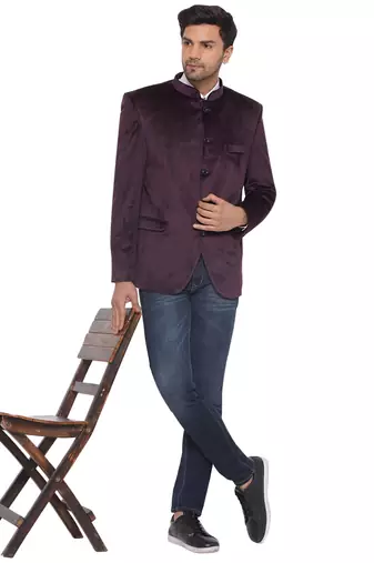 velvet jodhpuri bandhgala blazer for men (wine)