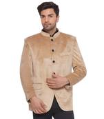 velvet jodhpuri bandhgala blazer for men (beige)