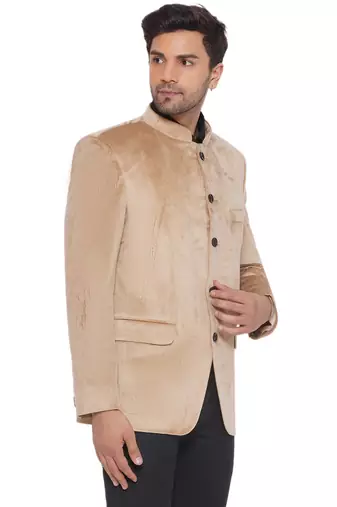 velvet jodhpuri bandhgala blazer for men (beige)