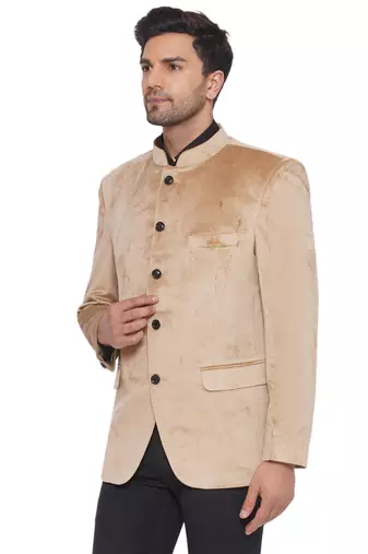 velvet jodhpuri bandhgala blazer for men (beige)