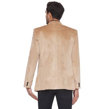 velvet jodhpuri bandhgala blazer for men (beige) 4