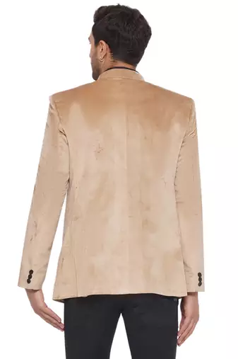 velvet jodhpuri bandhgala blazer for men (beige)