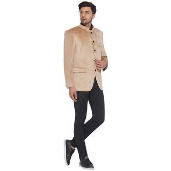 velvet jodhpuri bandhgala blazer for men (beige) 5
