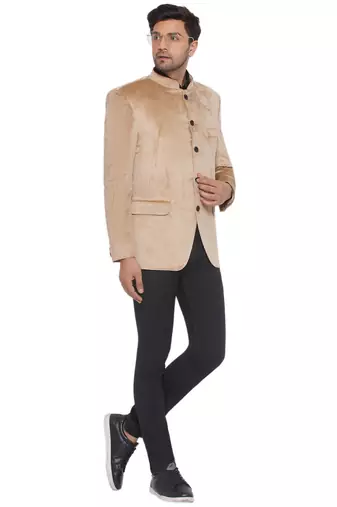 velvet jodhpuri bandhgala blazer for men (beige)