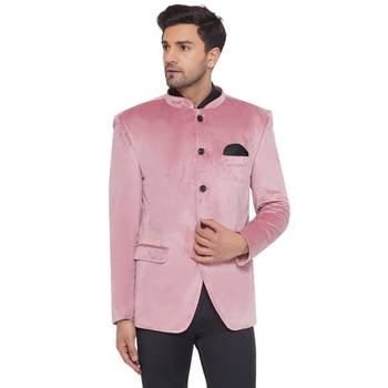 velvet jodhpuri bandhgala blazer for men (pink) 1
