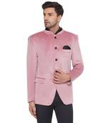 velvet jodhpuri bandhgala blazer for men (pink)