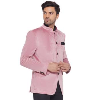 velvet jodhpuri bandhgala blazer for men (pink) 2