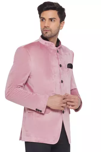 velvet jodhpuri bandhgala blazer for men (pink)