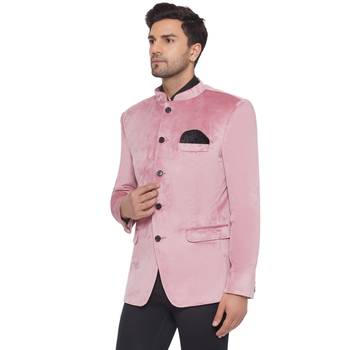velvet jodhpuri bandhgala blazer for men (pink) 3