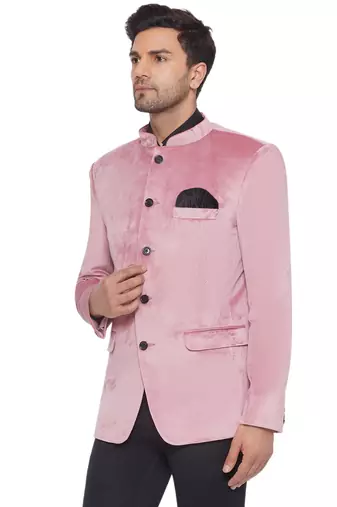 velvet jodhpuri bandhgala blazer for men (pink)