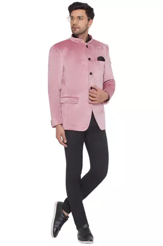 velvet jodhpuri bandhgala blazer for men (pink)
