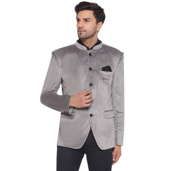 velvet jodhpuri bandhgala blazer for men (grey) 1