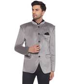 velvet jodhpuri bandhgala blazer for men (grey)