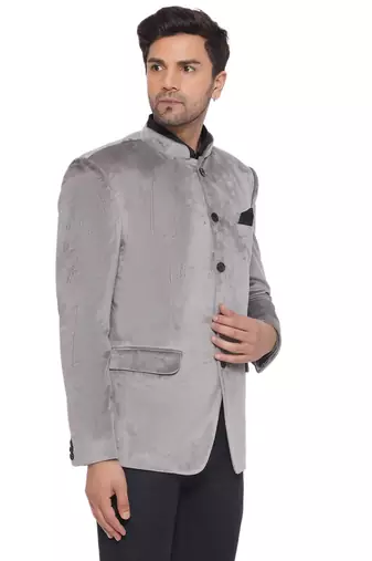 velvet jodhpuri bandhgala blazer for men (grey)