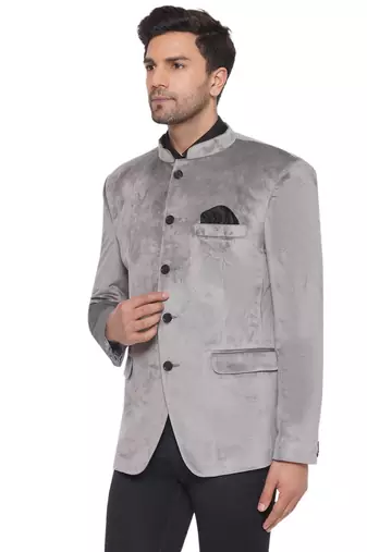velvet jodhpuri bandhgala blazer for men (grey)