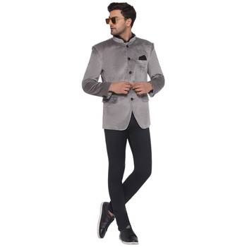 velvet jodhpuri bandhgala blazer for men (grey) 5