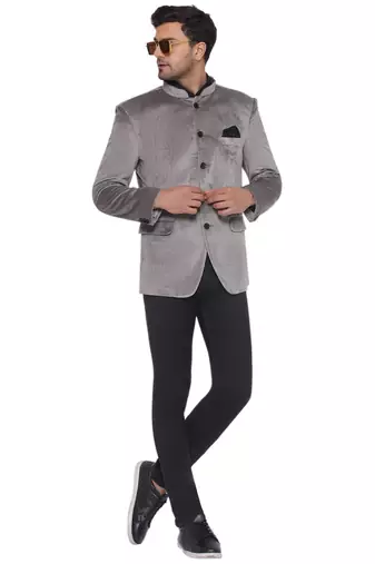 velvet jodhpuri bandhgala blazer for men (grey)
