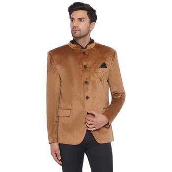 velvet jodhpuri bandhgala blazer for men (golden) 2