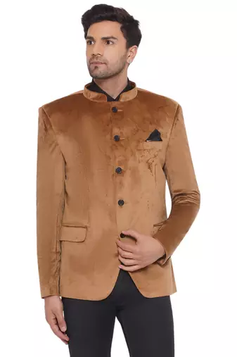 velvet jodhpuri bandhgala blazer for men (golden)