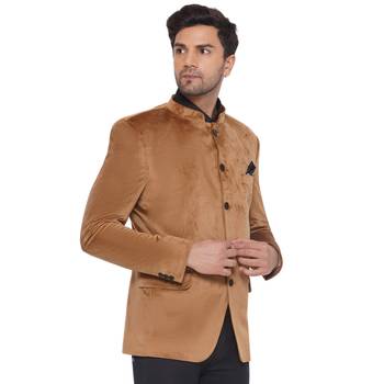 velvet jodhpuri bandhgala blazer for men (golden) 3