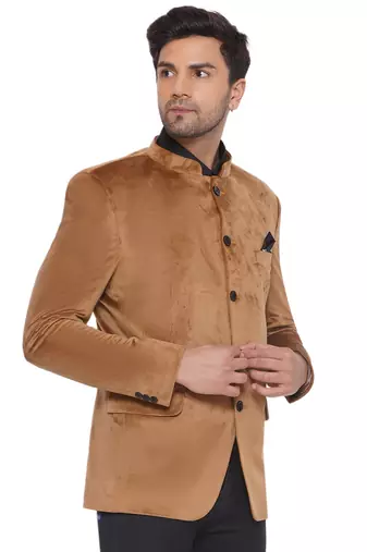 velvet jodhpuri bandhgala blazer for men (golden)