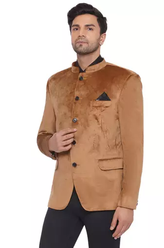 velvet jodhpuri bandhgala blazer for men (golden)