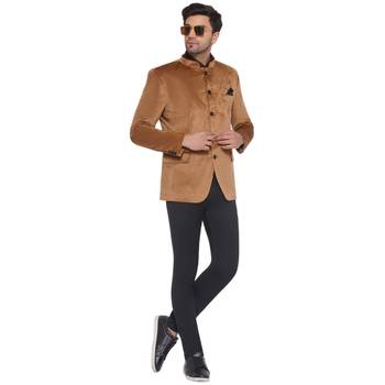 velvet jodhpuri bandhgala blazer for men (golden) 5
