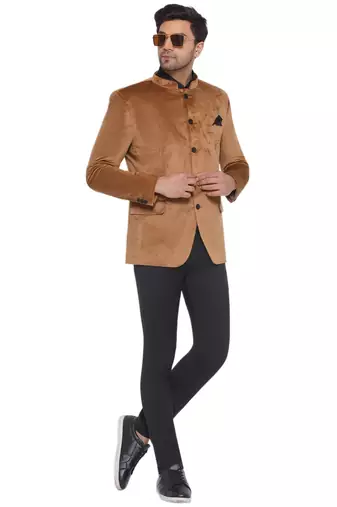 velvet jodhpuri bandhgala blazer for men (golden)