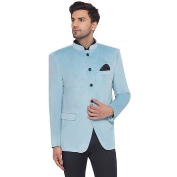 Turquoise Velvet Jodhpuri Bandhgala Blazer 1