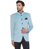 Turquoise Velvet Jodhpuri Bandhgala Blazer