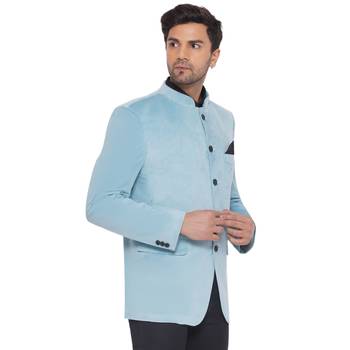 Turquoise Velvet Jodhpuri Bandhgala Blazer 2