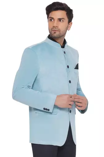 Turquoise Velvet Jodhpuri Bandhgala Blazer