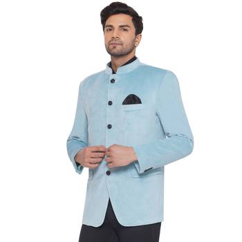 Turquoise Velvet Jodhpuri Bandhgala Blazer 3