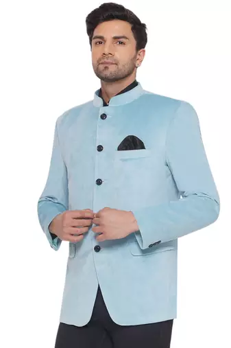 Turquoise Velvet Jodhpuri Bandhgala Blazer