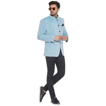 Turquoise Velvet Jodhpuri Bandhgala Blazer 5