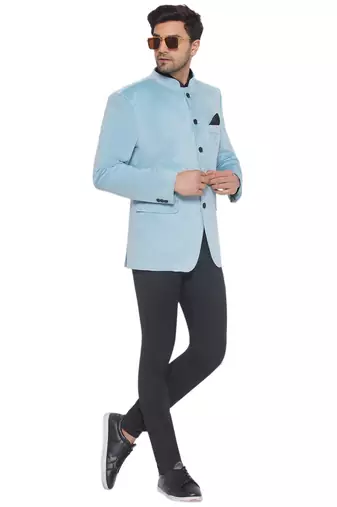 Turquoise Velvet Jodhpuri Bandhgala Blazer