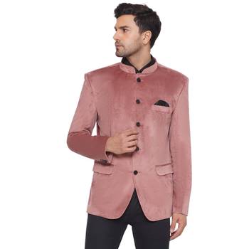 velvet jodhpuri bandhgala blazer for men (peach) 1