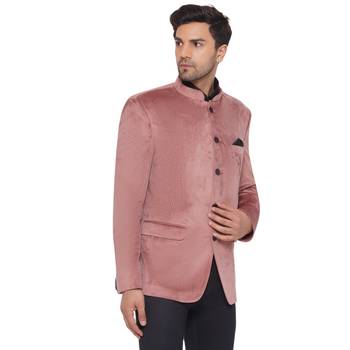 velvet jodhpuri bandhgala blazer for men (peach) 2