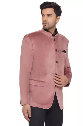 velvet jodhpuri bandhgala blazer for men (peach)
