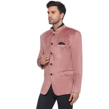 velvet jodhpuri bandhgala blazer for men (peach) 3