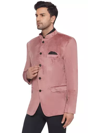 velvet jodhpuri bandhgala blazer for men (peach)