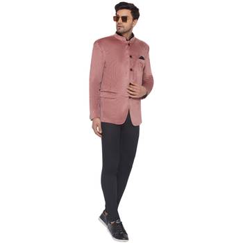 velvet jodhpuri bandhgala blazer for men (peach) 5